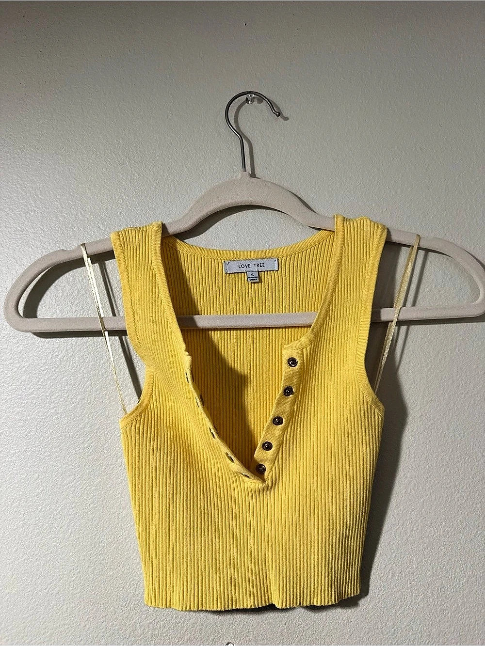 Ribbed Button Front Tank in Yellow - Picture 2 of 2